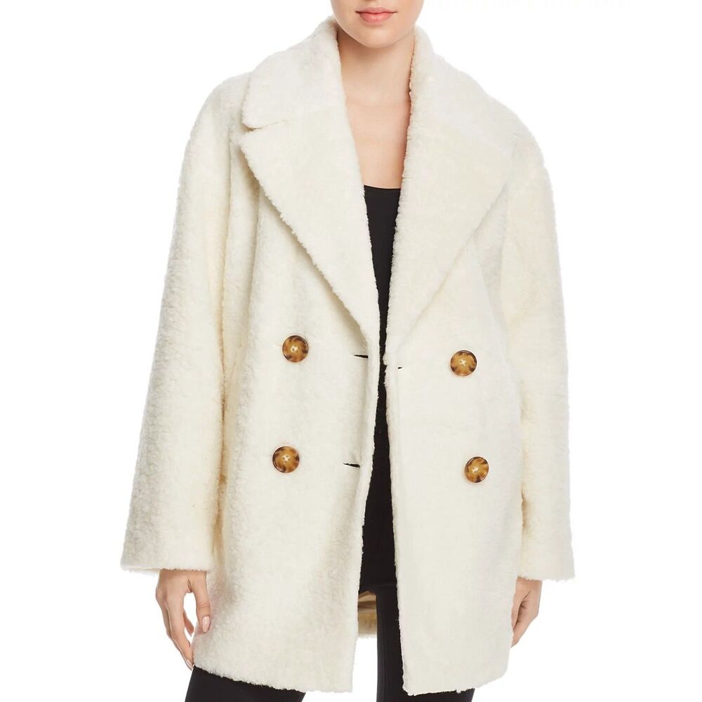 Kate Spade Coat Teddy Faux Fur Double Breasted Cream Size M NWT $498